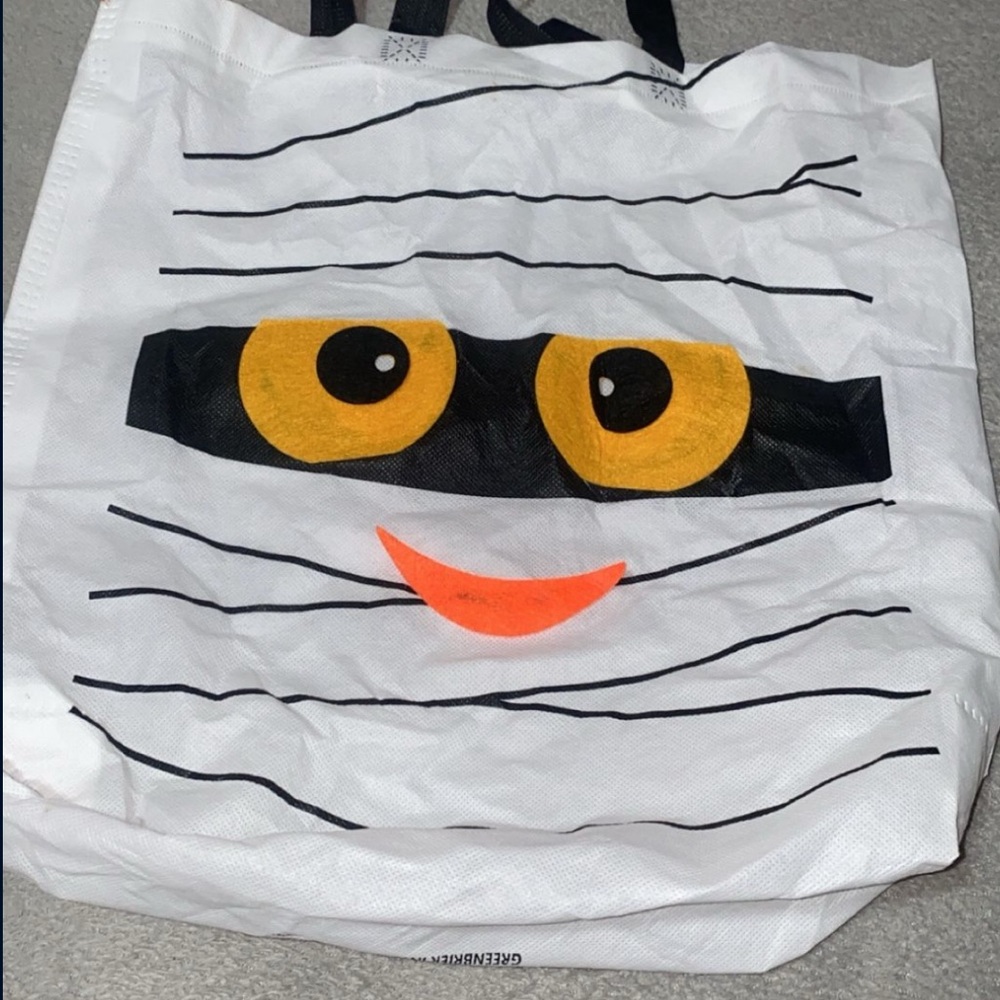 Mummy Face Tote Bag with Orange and Yellow Eyes for Halloween